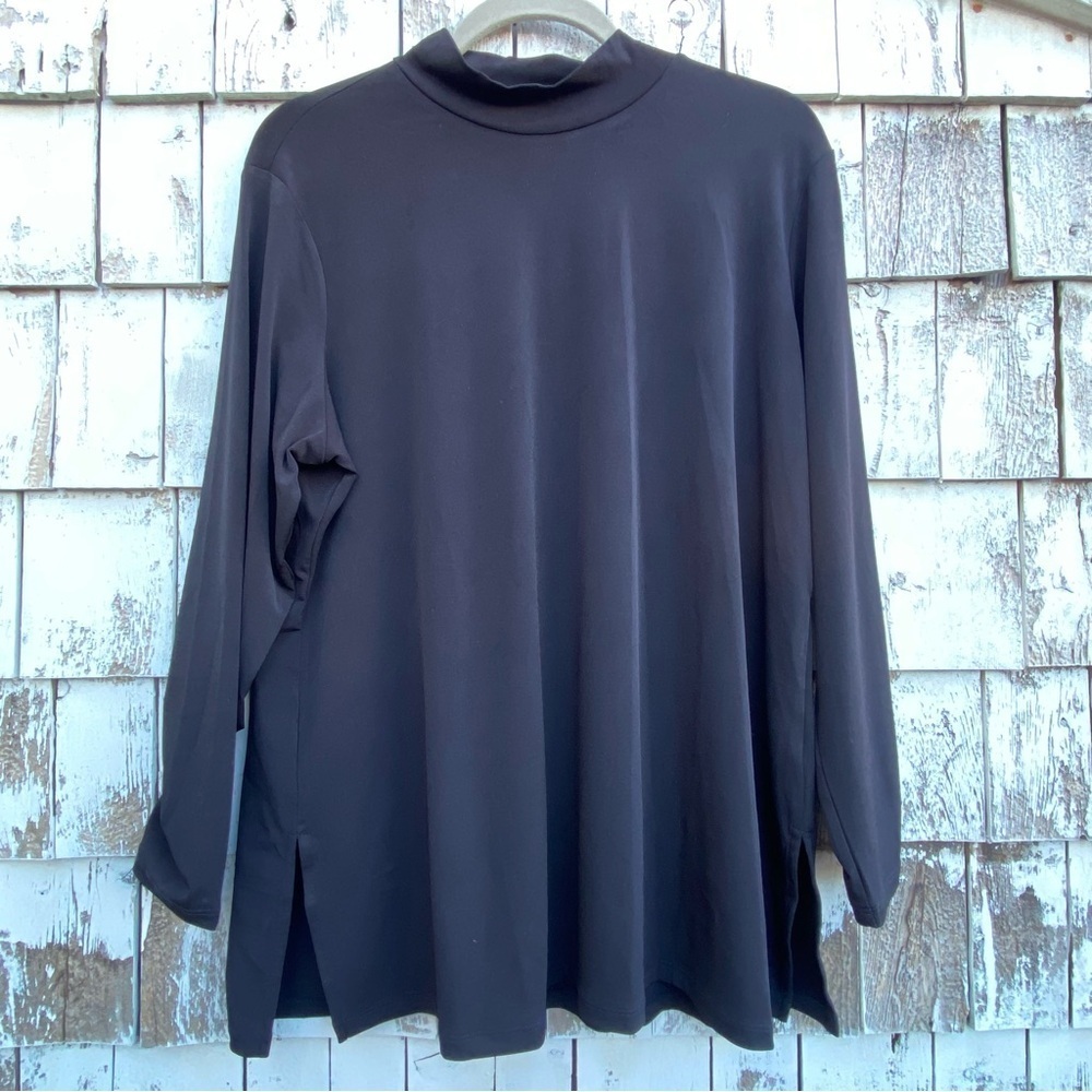 Susan Graver Every Day Mock neck Long Sleeves Black Top